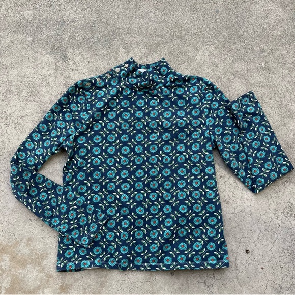 Maeve Anthropologie Floral Blouse Mock Neck button shoulder Cottagecore blue L - Picture 1 of 6
